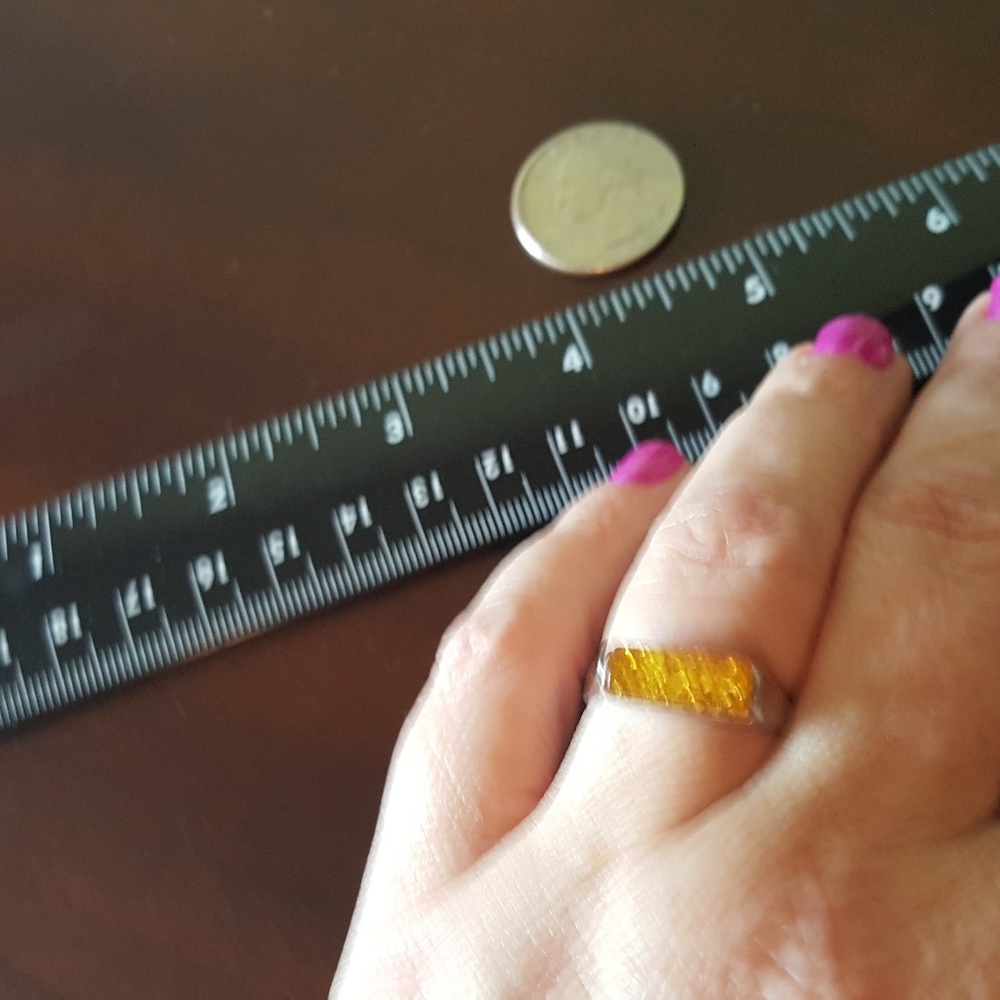 Sterling and Yellow Amber Ring - Picture 3 of 3